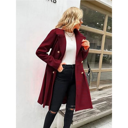 Winter Woolen Trench Coat Skirt Double Breasted Flip Lapel Jacket