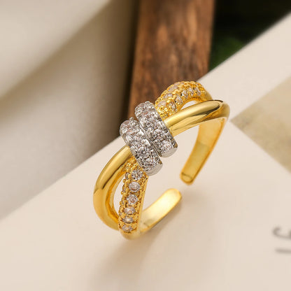 Gold/Silver Geometric Shiny AAA CZ Inlay Copper Rings