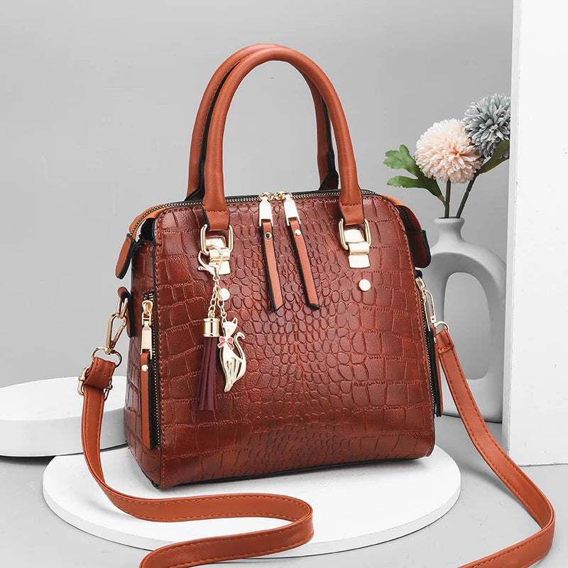 Luxurious Crocodile Embossed Tote Handbag