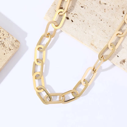 Stainless Steel Gold Color Thick Link Chain Necklace
