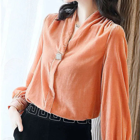 Korean V-Neck Button Loose Shirt