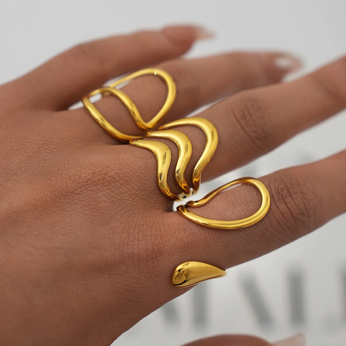 Stainless Steel Irregular Wave Creative Gold Open Punk Rapper Rings