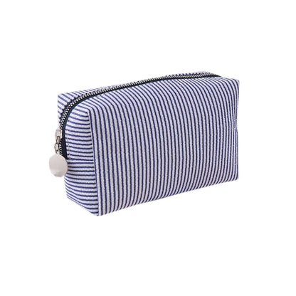 Cute Striped Canvas Pencil Case Small Travel Pouch with Zipper