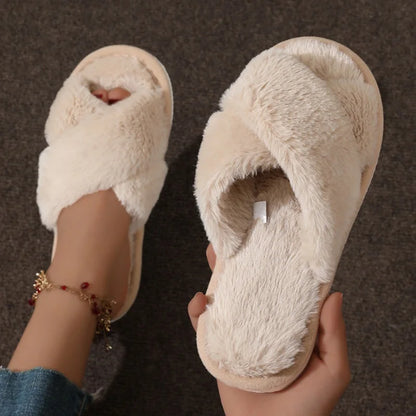 DANA Cross Strap Fur Slippers