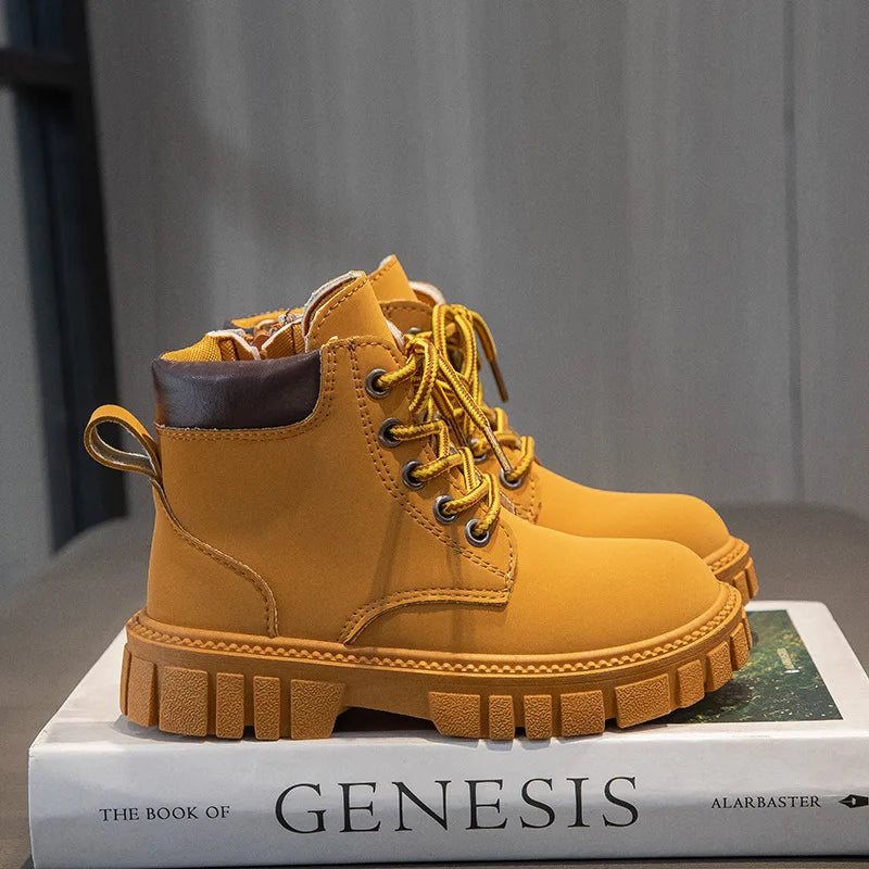 Boy Girl Short Non-Slip British Leather Boots