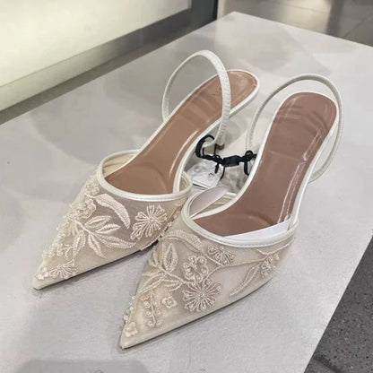 Flowers Back Strap Sexy Slingback High Heels Shoes