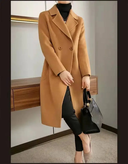 Plus Size Mid-Length Woollen Slim Fit Coat