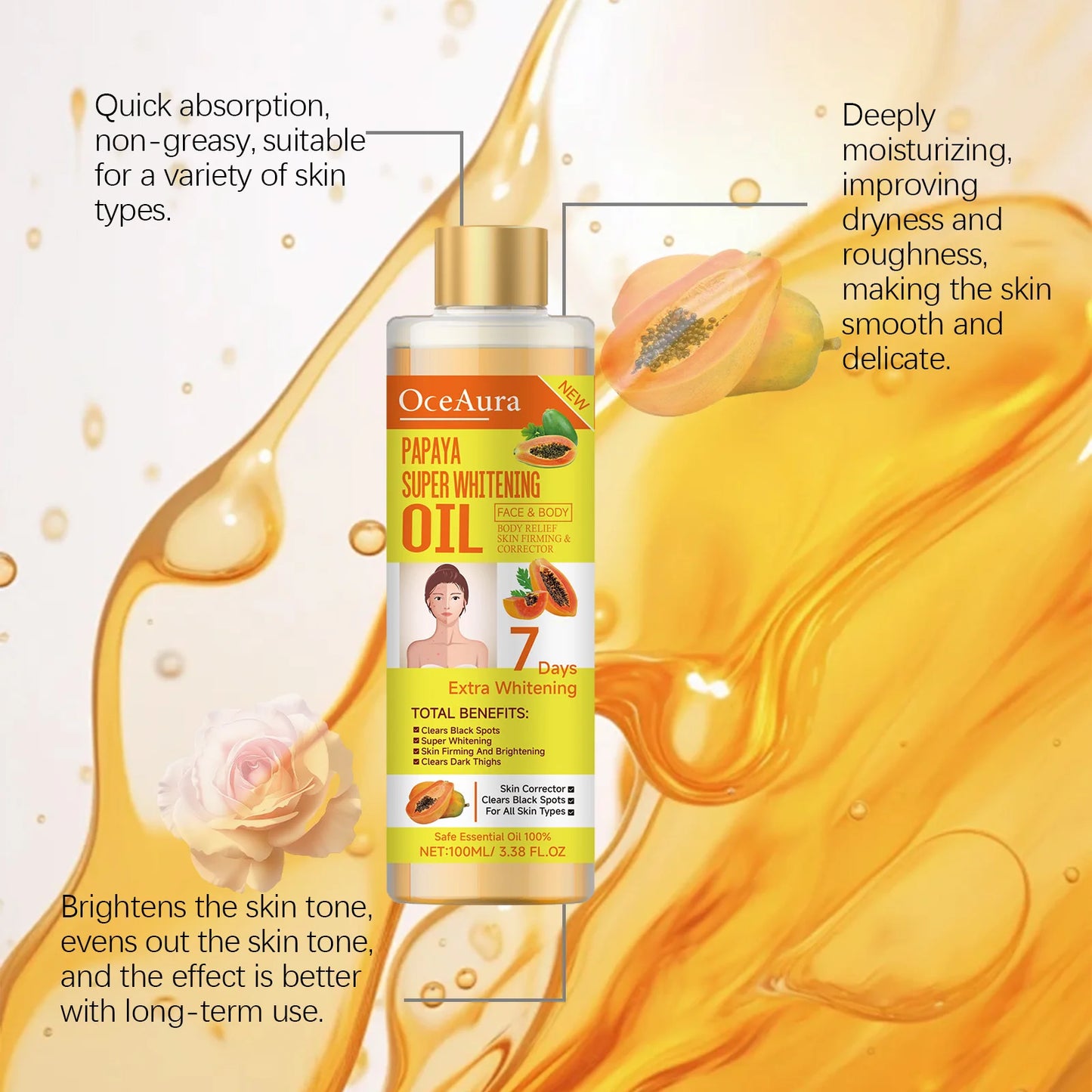 Aceite súper blanqueador de papaya para rostro y cuerpo