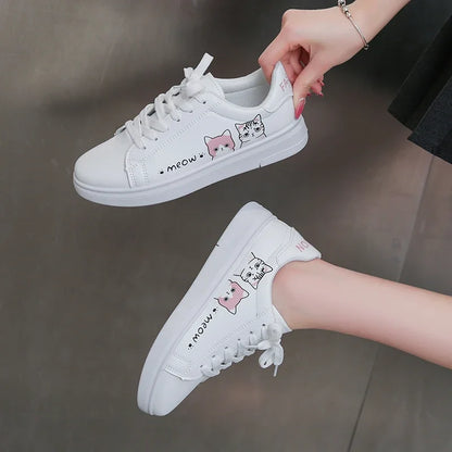 Breathable Vulcanized Cute Cat Cartoon Lace Casual Sneakers
