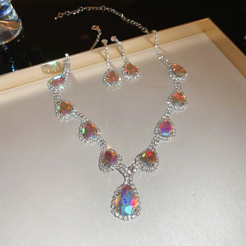 Inlaid Red Rhinestone Necklace Earring Set