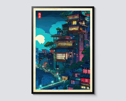 Japanese Tokyo Teahouse Cartoon Canvas Print