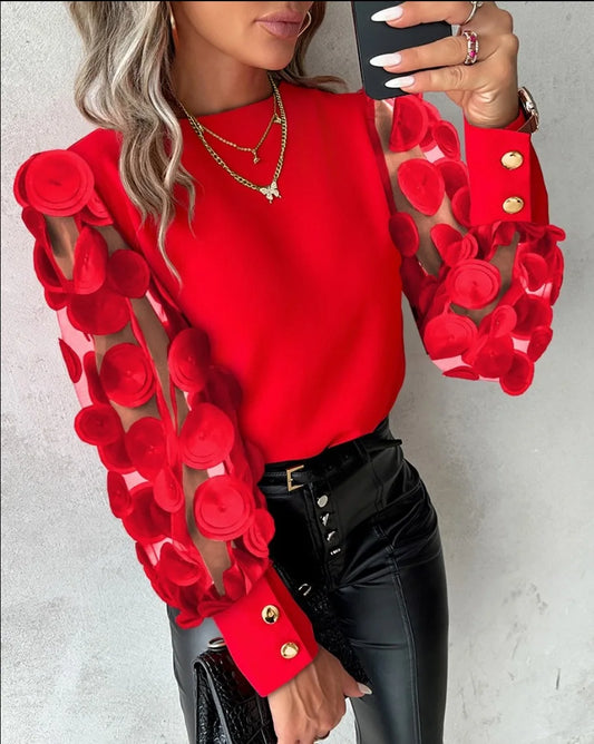 Lace Floral Long Sleeve Elegant Blouses