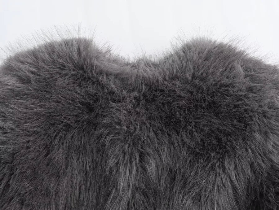 Faux fur Fall/Winter Effect Round Neck Long Sleeve Short Jacket