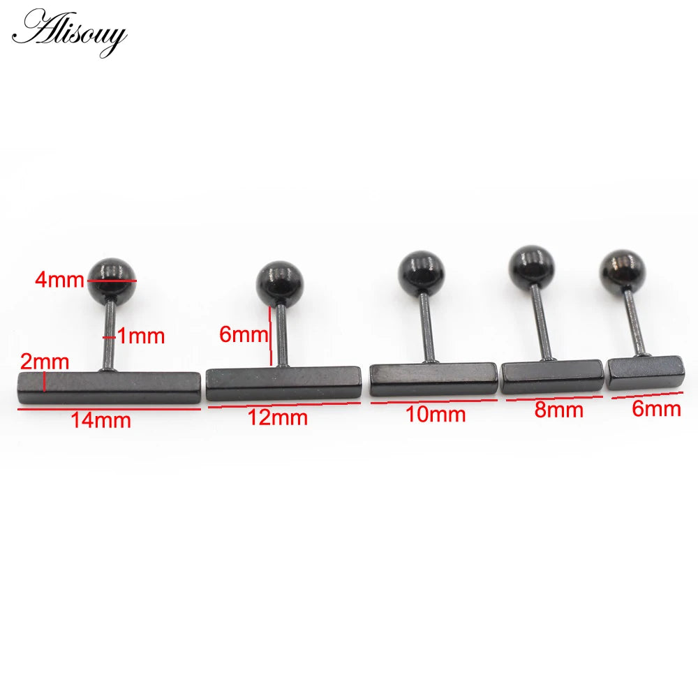 Bar Ball Geometric Long Square Ear Stud Earring