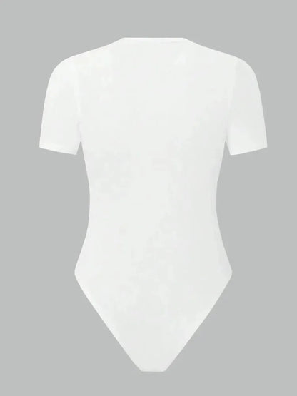 Solid Basic Short Sleeve Bodysuit Blouse