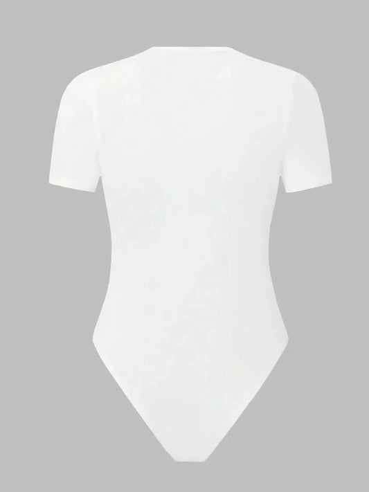 Solid Basic Short Sleeve Bodysuit Blouse