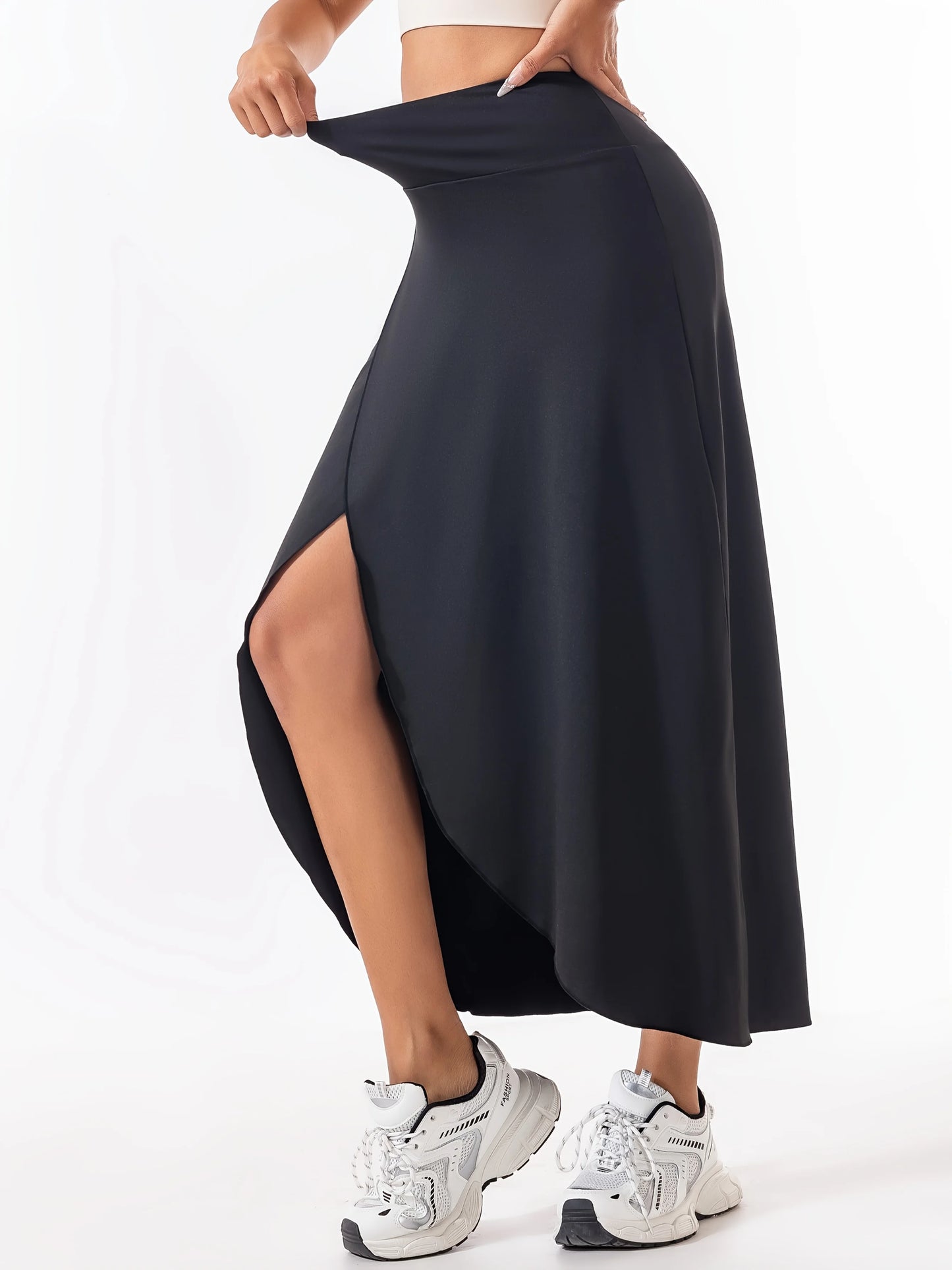 High Waist A-Line Slit Sports Long Skirt