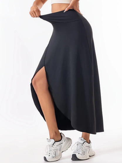 High Waist A-Line Slit Sports Long Skirt