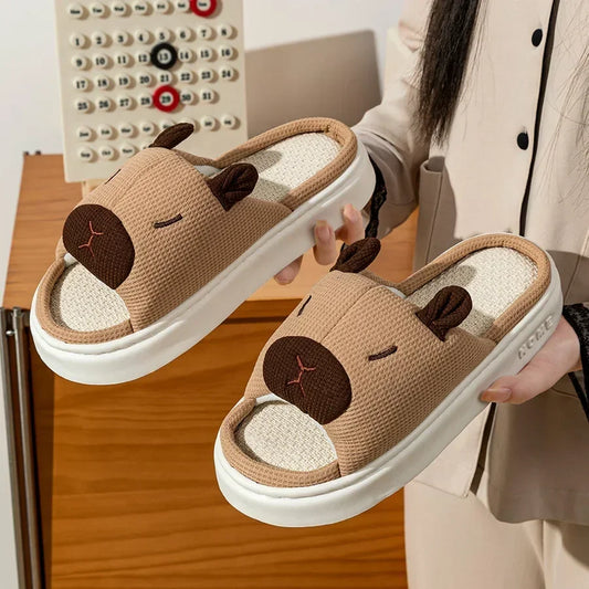 Cute Cartoon Flax Indoor Slippers Home Shoes