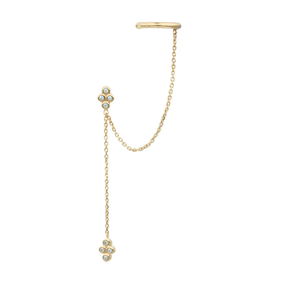 Stainless Steel Gold Color Chain Dangle Drop Zirconia Earrings