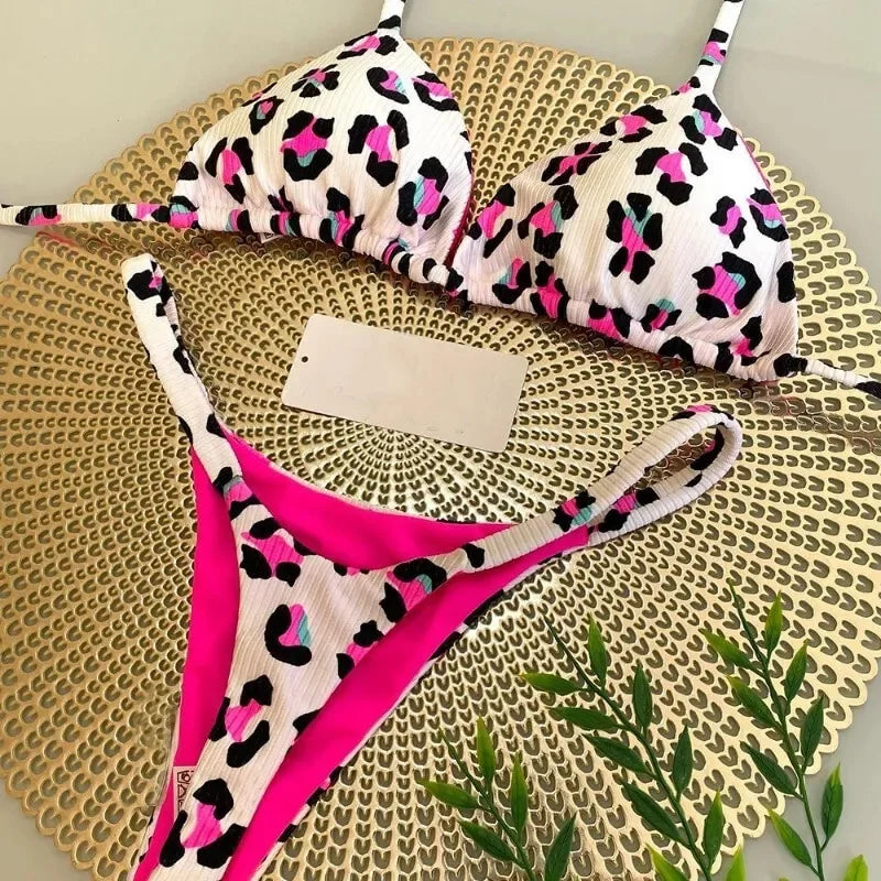 Split Print Swimwear G-string Bikini