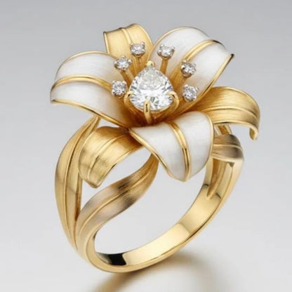 Aesthetic Inlaid White CZ Enamel Flower Ring