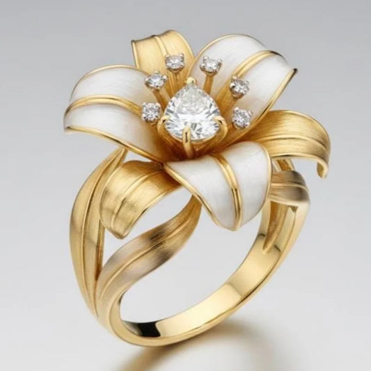 Aesthetic Inlaid White CZ Enamel Flower Ring