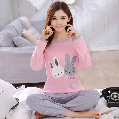 Round Neck Girls Bear Teacup Cat Full Sleepwear lovers Pajama Set