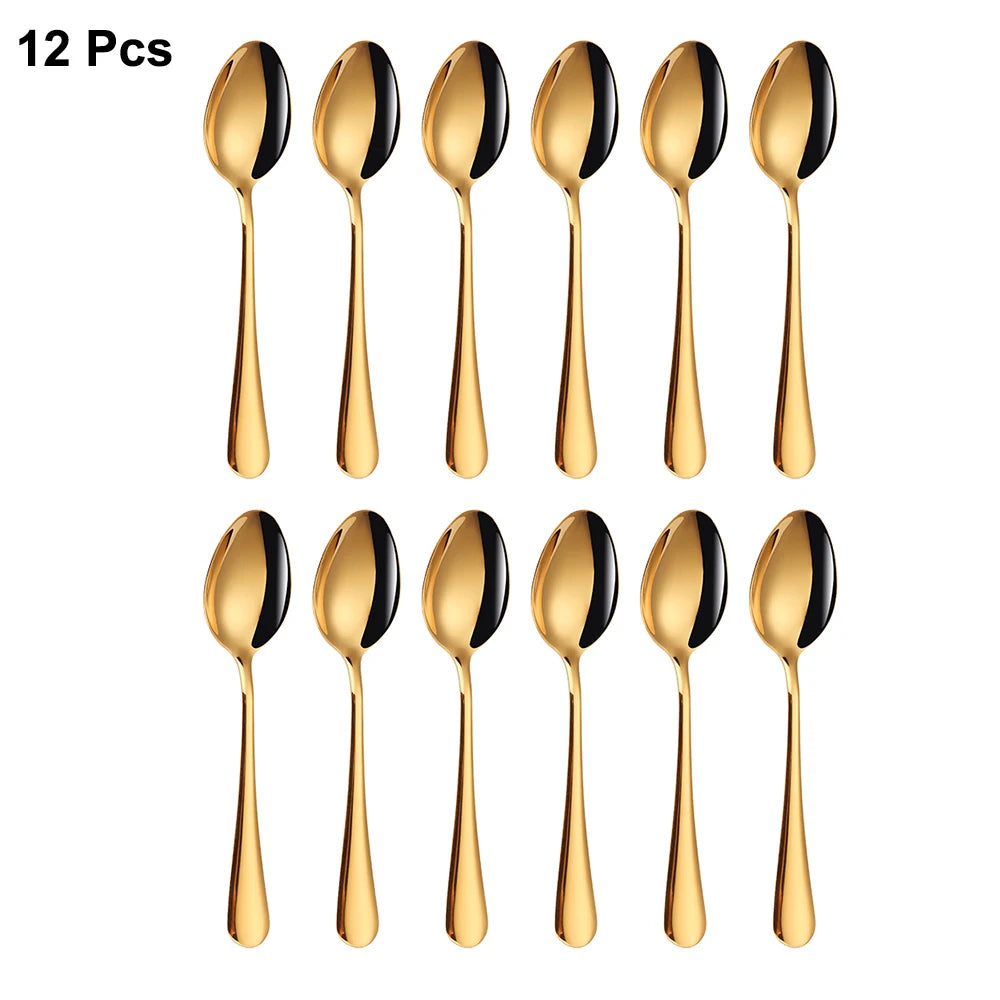 4/6/12 Pieces Gold Dessert Stirring Spoons Set