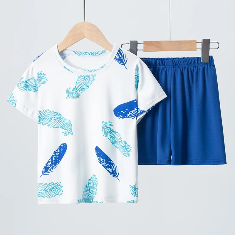 Short Sleeve Wild Blue Elephant Pajama Suit