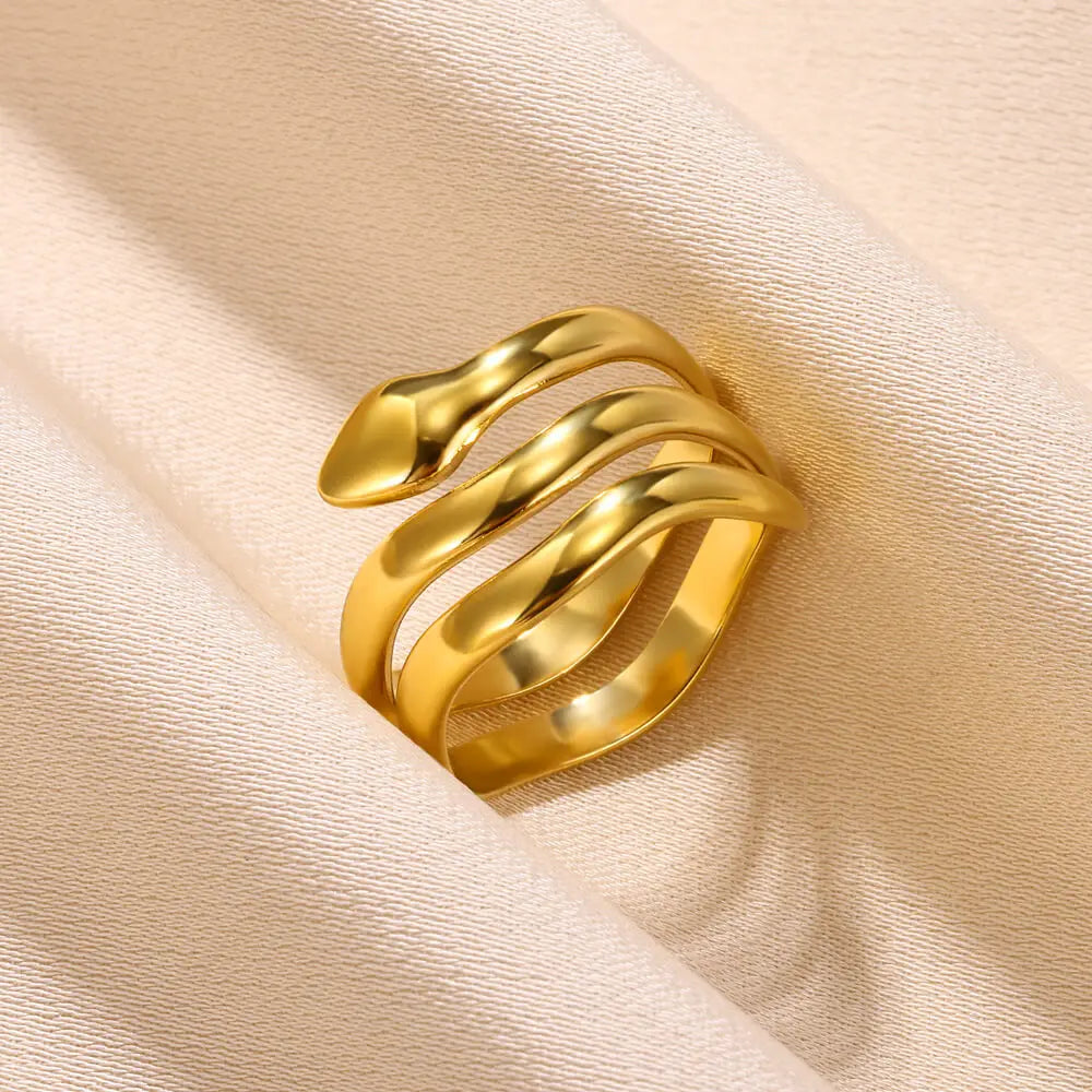 خواتم ثعبان من الفولاذ المقاوم للصدأ مطلية بالذهب 316L