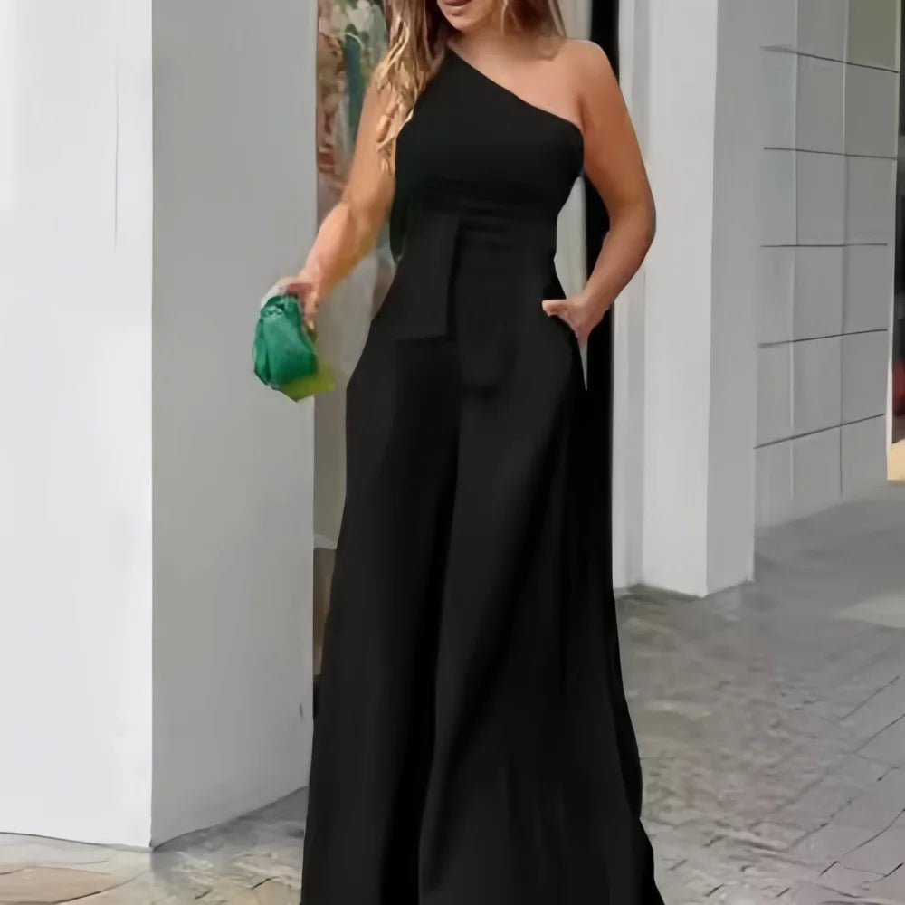 Irregular Off Shoulder Casual High Waist Wide Leg Jumpsuit