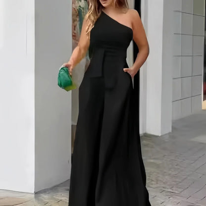 Irregular Off Shoulder Casual High Waist Wide Leg Jumpsuit