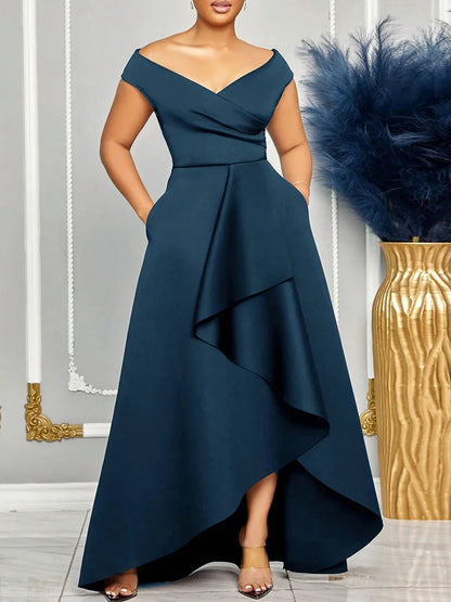 Off Shoulder Evening Solid Maxi Long With Sleeves Dress