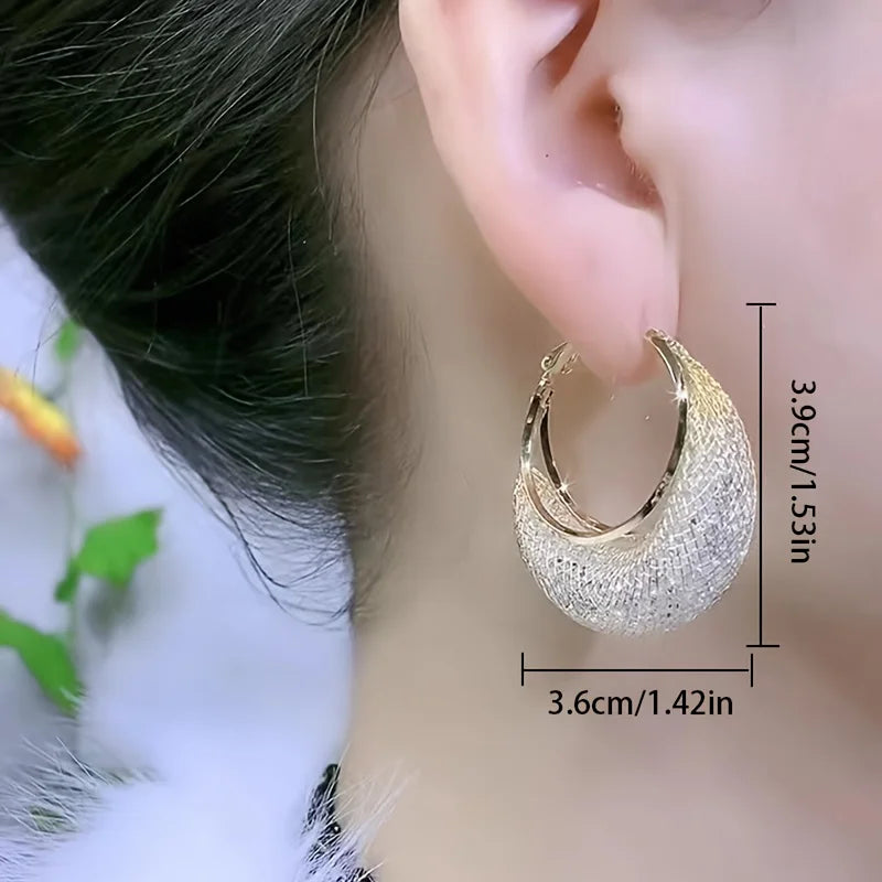 Exaggerate Shiny Mesh Rhinestones Hoop Earrings
