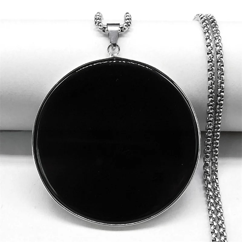 Big Black Obsidian Necklace Stainless Steel Natural Stone