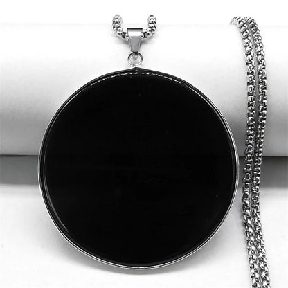 Big Black Obsidian Necklace Stainless Steel Natural Stone