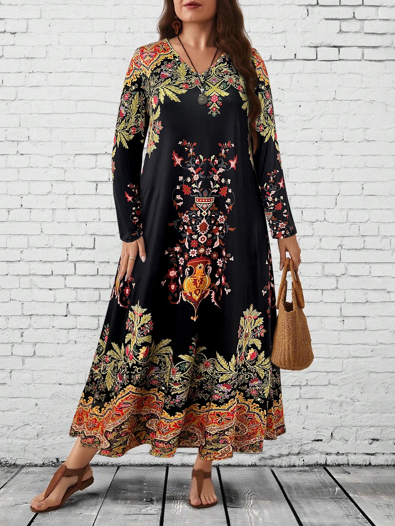 Plus Size Boho Floral Maxi Dress