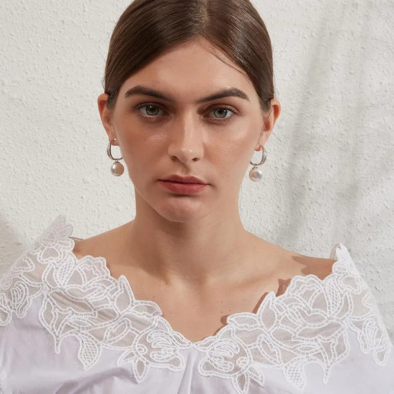 925 Sterling Silver Pearl Hanging Earrings