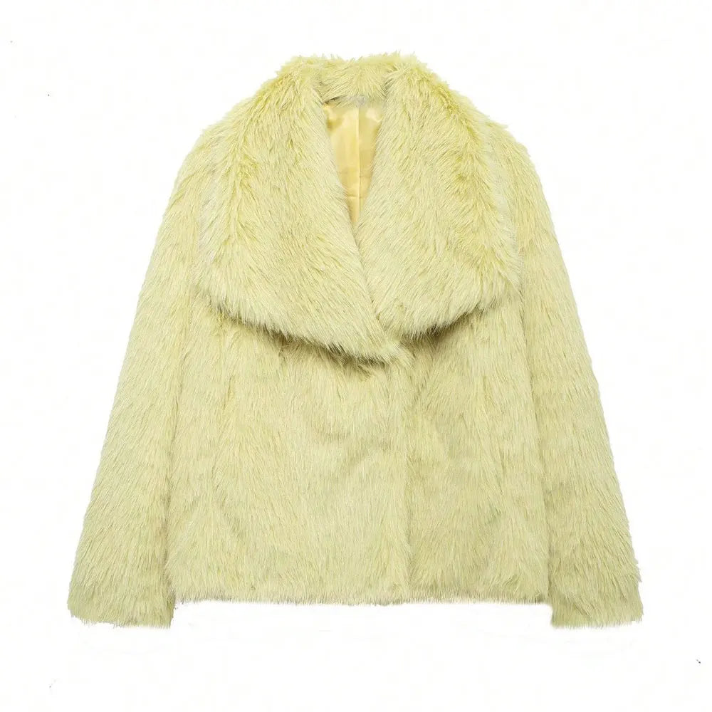 Elegant Faux Fur Warm Fluffy Loose Long Sleeve Lapel Jacket