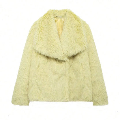 Elegant Faux Fur Warm Fluffy Loose Long Sleeve Lapel Jacket