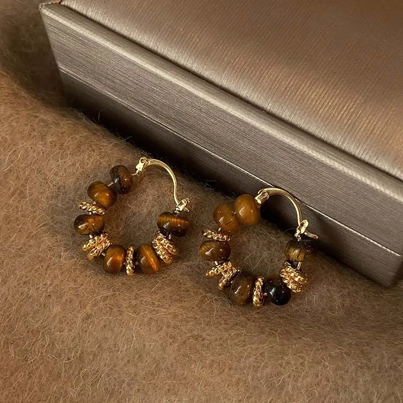 Brown Enamel Zircon Hoop Earrings