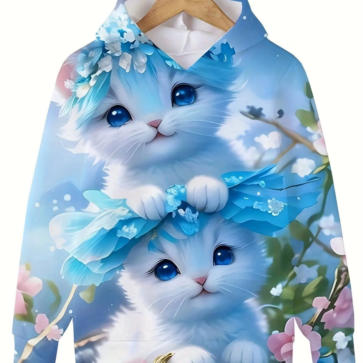 Long Sleeve Cute Cat Print Casual Kid Summer Autumn Hoodies