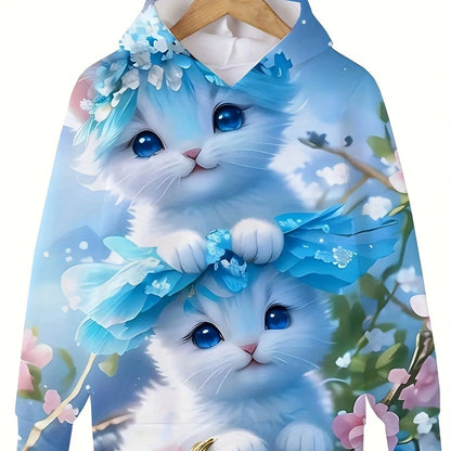 Long Sleeve Cute Cat Print Casual Kid Summer Autumn Hoodies