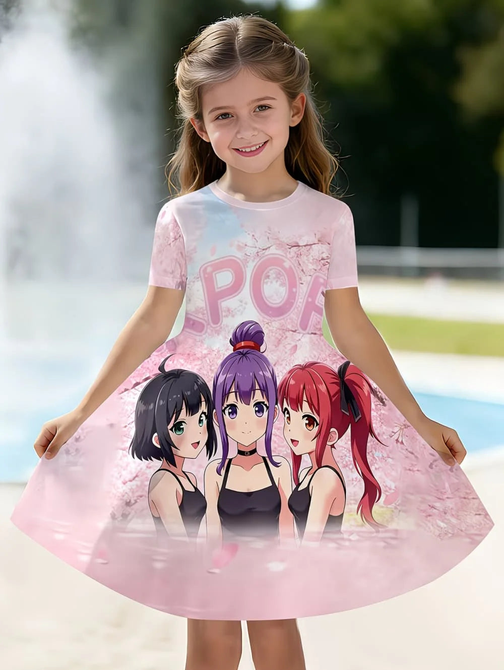 Kpop Cartoon Graphic Short Sleeve Dress