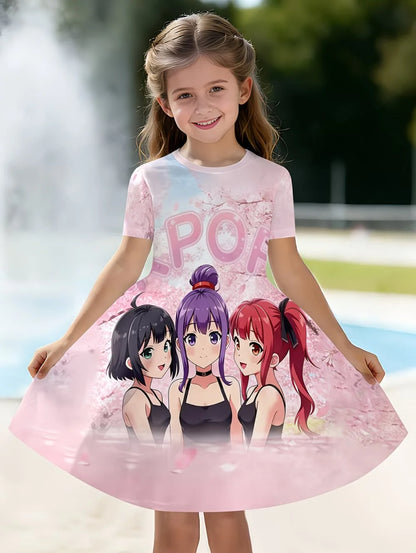 Kpop Cartoon Graphic Short Sleeve Dress