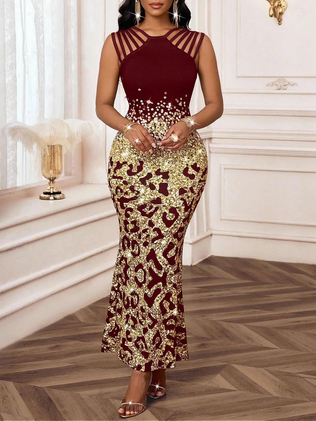 Elegant Knitted Long Sleeve V-Neck Floor-Length Maxi Dress