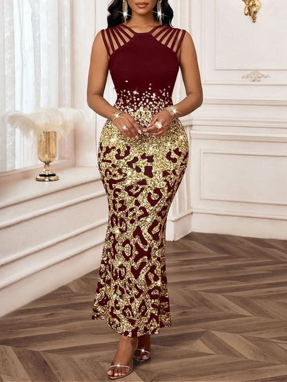 Elegant Knitted Long Sleeve V-Neck Floor-Length Maxi Dress