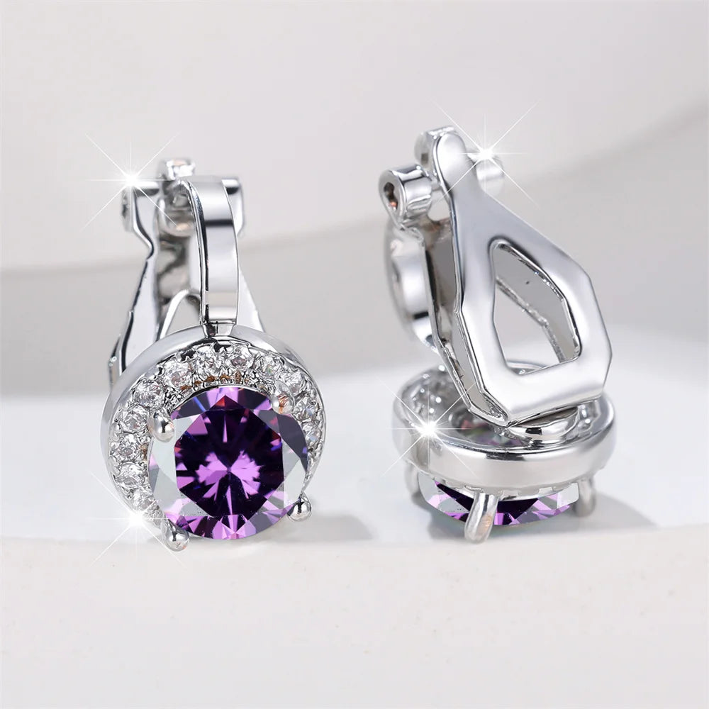 Mystic Rainbow Crystal Round Stone Clip Earrings