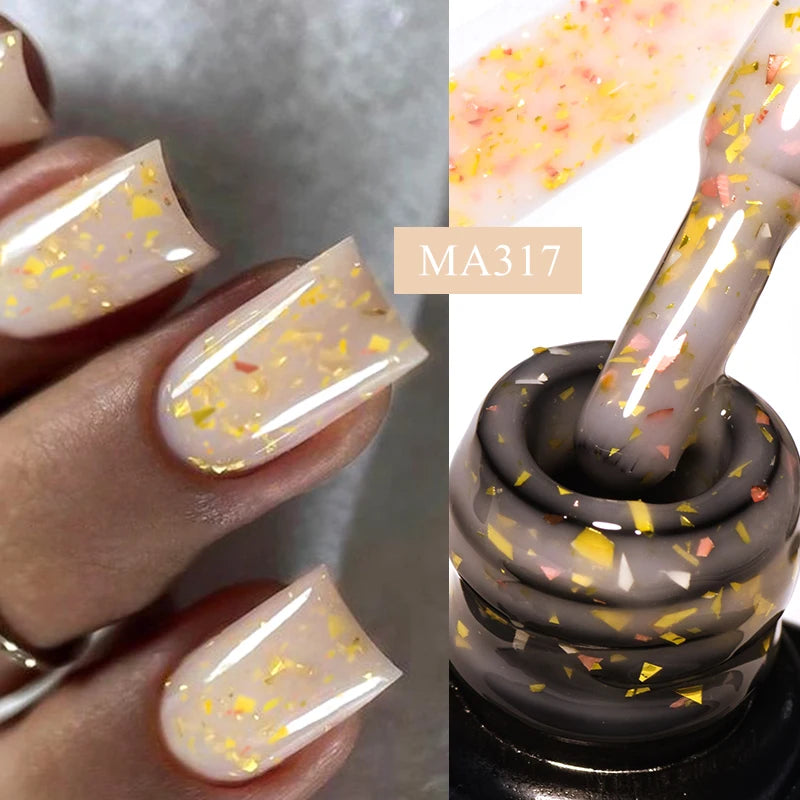 7ml Gold Foils Glitter Rubber Base Gel Nail Polish